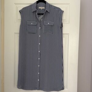 LOFT Blue and White Striped Midi Dress